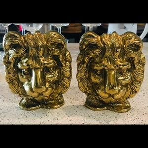 Solid Brass Lions Head Book Ends